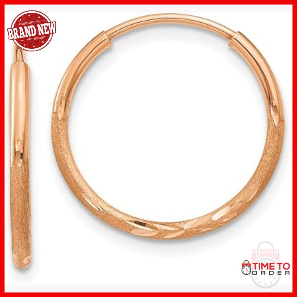 14k Gold 1.25mm Diamond-Cut Endless Hoop Earrings 15mm X 15mm